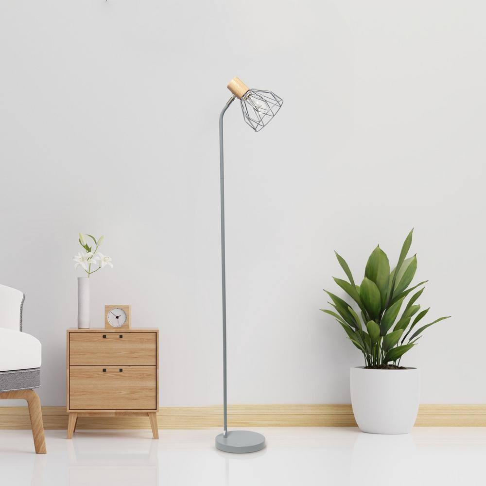 Simple Designs 55.91" Industrial Farmhouse Fusion Adjustable Cage Wire Accent Floor Lamp Gray