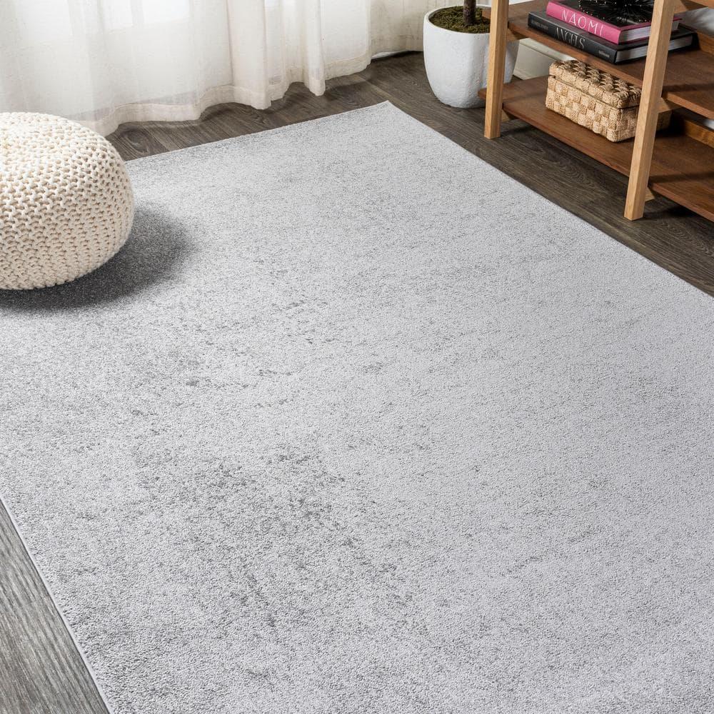 8'x10' Haze Solid Low-Pile Area Rug, Light Gray - JONATHAN Y
