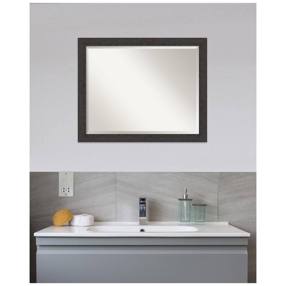 Amanti Art 31"x25" Rustic Plank Espresso Framed Bathroom Vanity Wall Mirror : Beveled, Polystyrene Frame, Wall Mounted