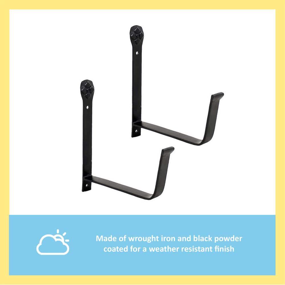 Black Iron 6-Inch Wall-Mount Flower Box Brackets