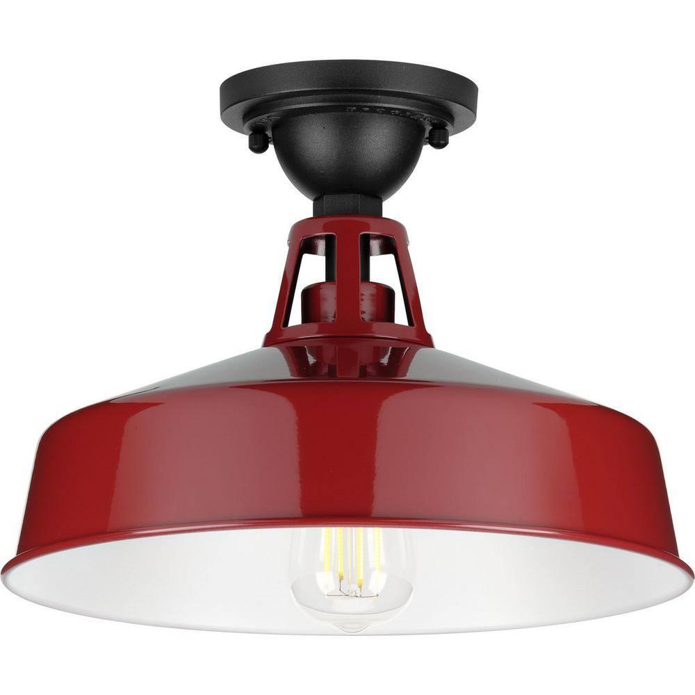 Progress Lighting, Cedar Springs, 1-Light Ceiling Light, Red Finish, White Shade