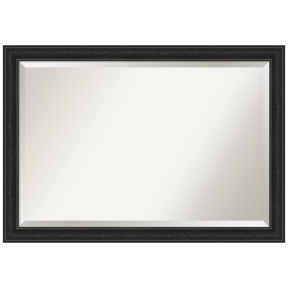 Amanti Art Beveled Bathroom Wall Mirror - Shipwreck Black Narrow Frame Outer Size: 40 x 28 in