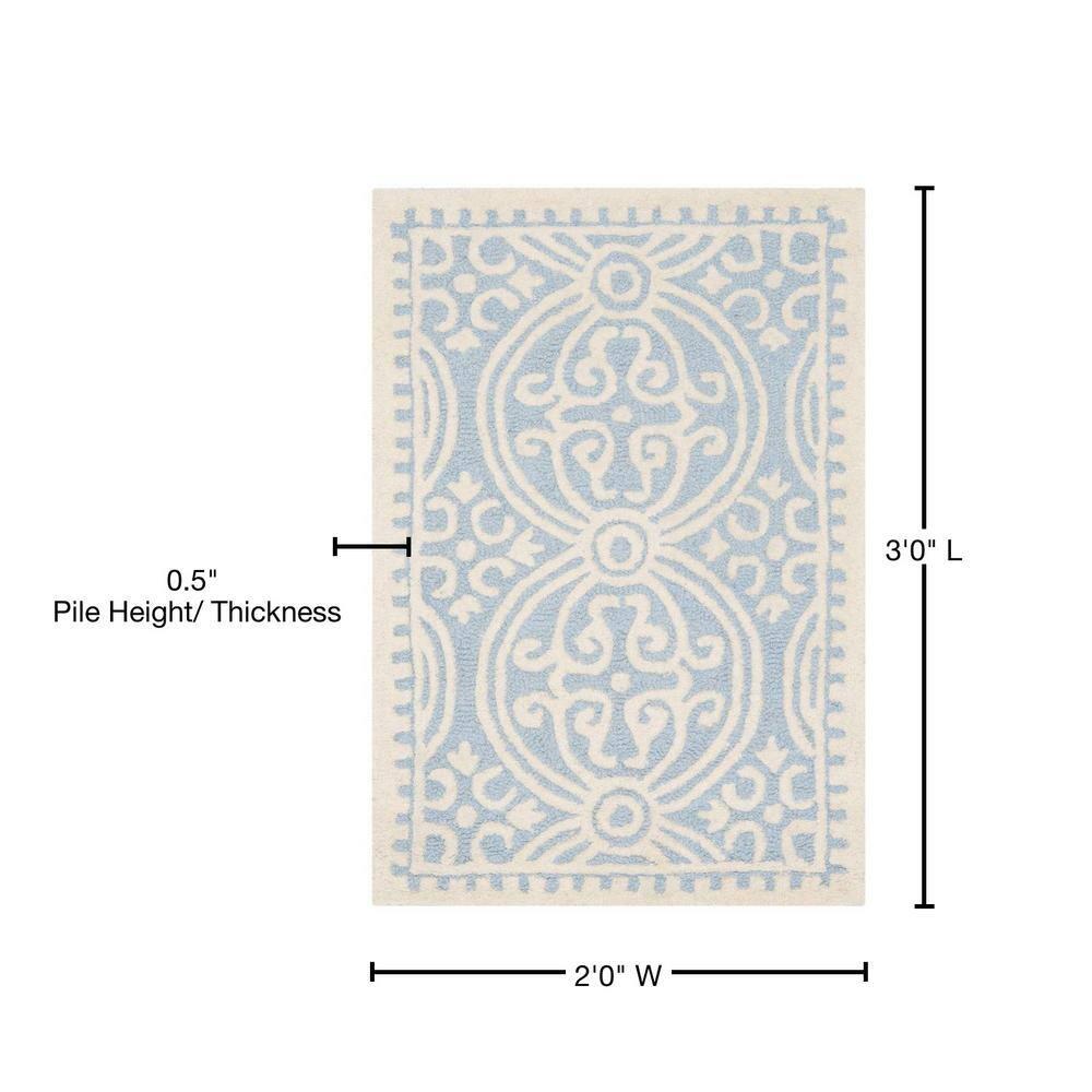 SAFAVIEH Cambridge Leslie Geometric Wool Area Rug, Light Blue/Ivory, 2' x 3'