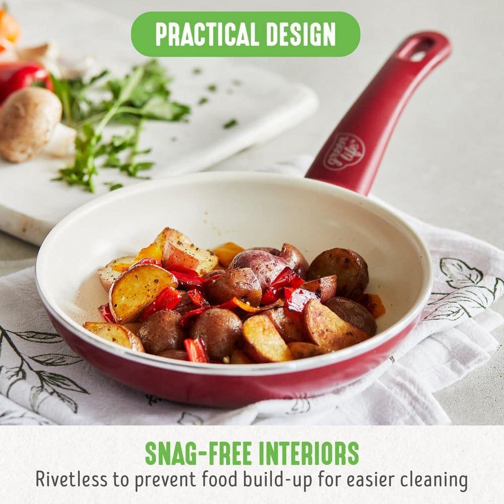 GreenLife 16 Piece Nonstick Cookware Set, Soft Grip Non-Toxic PFAS-Free Ceramic Pots & Pans, Dishwasher & Oven Safe, Frying, Sauce, Saute, Utensils, Glass Lids, Stay-Cool Handles, Wobble Free, Red