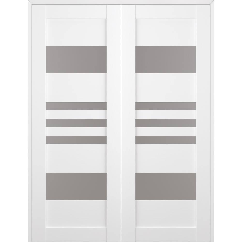 Leti Solid Manufactured Wood and Glass Paneled Prefinished Double French Door