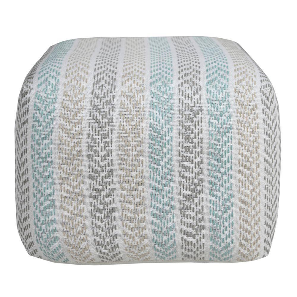 LR Home Small Chevron Indoor Square Pouf, Beige/Turquoise, 18" x 18" x 14"
