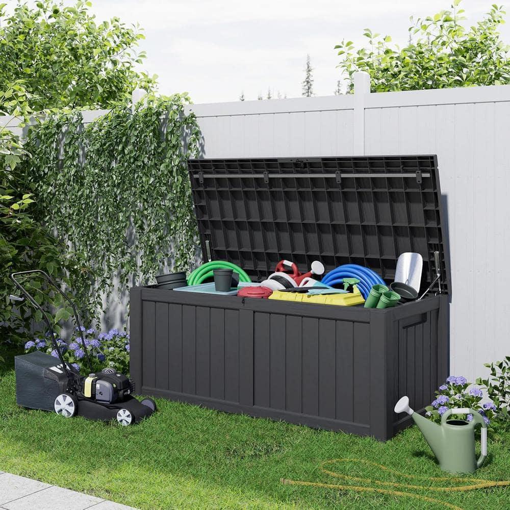 Hokku Designs Waterproof 120 Gallon Large Outdoor Indoor Patio Storage Deck Box , Outside Storage Bin for Cushion Pillows, Towels, Garden Tools