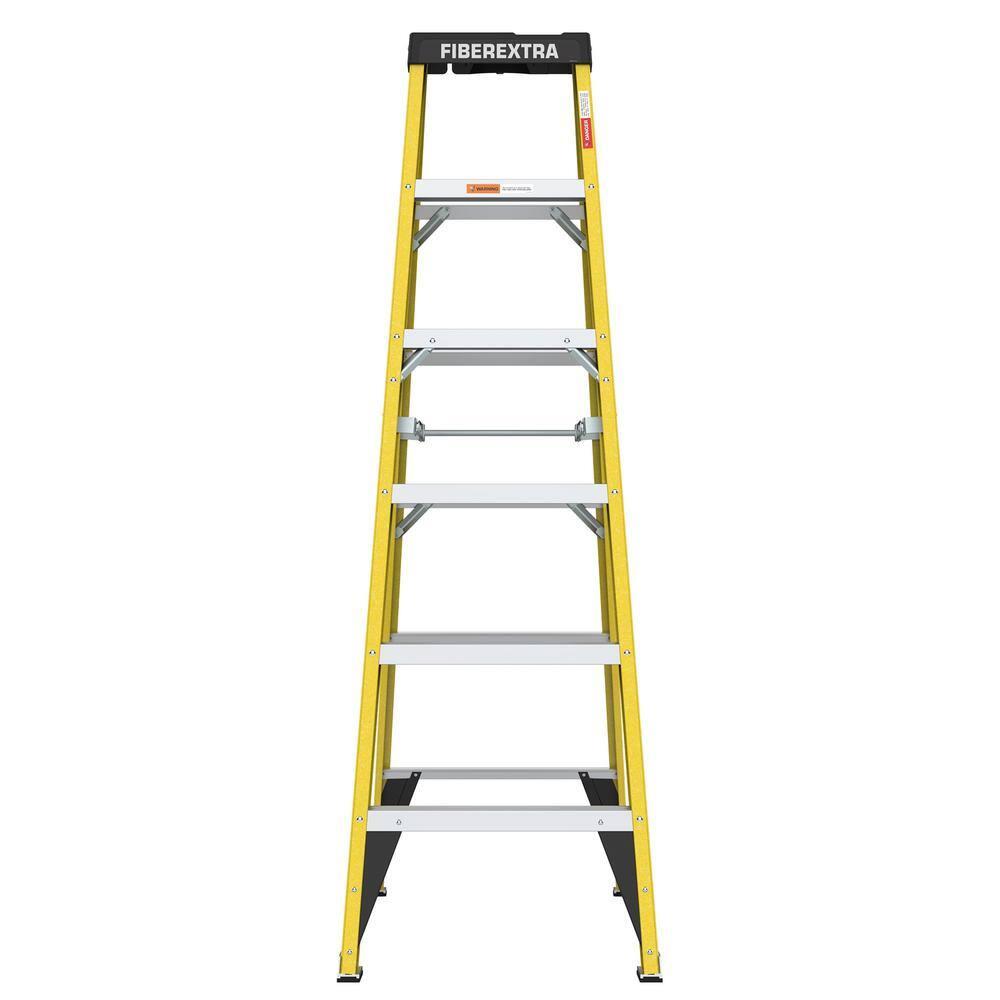 6 ft Yellow Fiberglass Step Ladder with 6 Steps