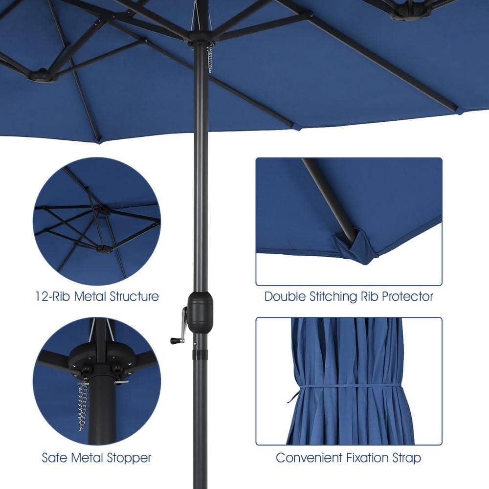 Costway 15FT Patio Double-Sided Umbrella Crank Outdoor Garden Market Sun Shade Navy