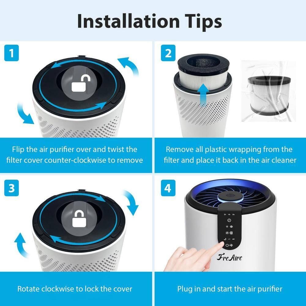 FreAire Air Purifiers for Home, Air Purifier for Bedroom Up to 538 Ft²/h, Room air purifier with 3-in-1 Filter for Dust Dander Odors Smoke, Small Air Purifier with Timer, Sleep Mode for Office Bedroom
