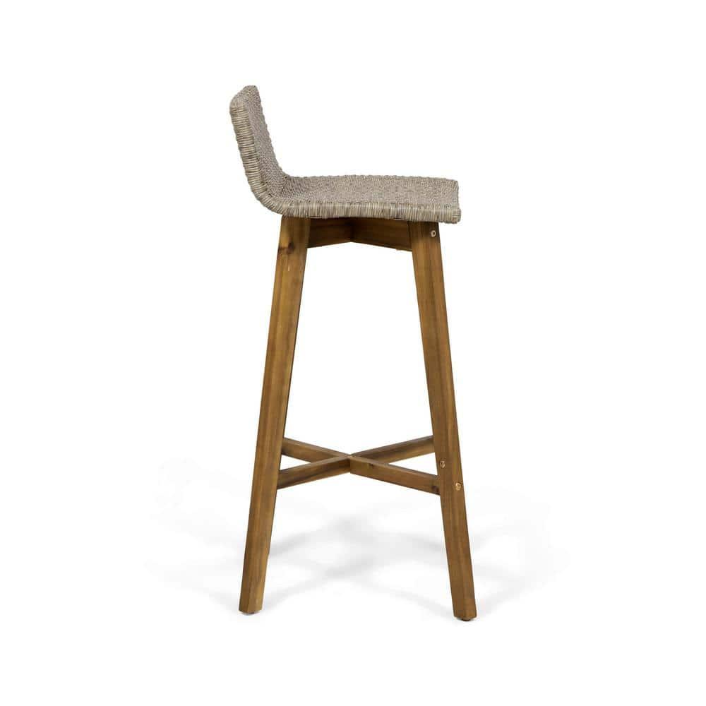 Pico Brea Outdoor Acacia Wood & Wicker Barstools, Set of 2, Light Brown and Teak