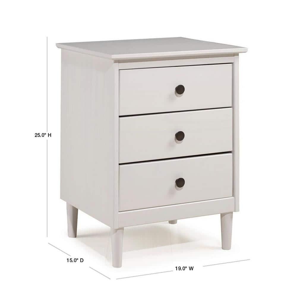 Stiva Classic Mid-Century Modern 3 Drawer Nightstand White