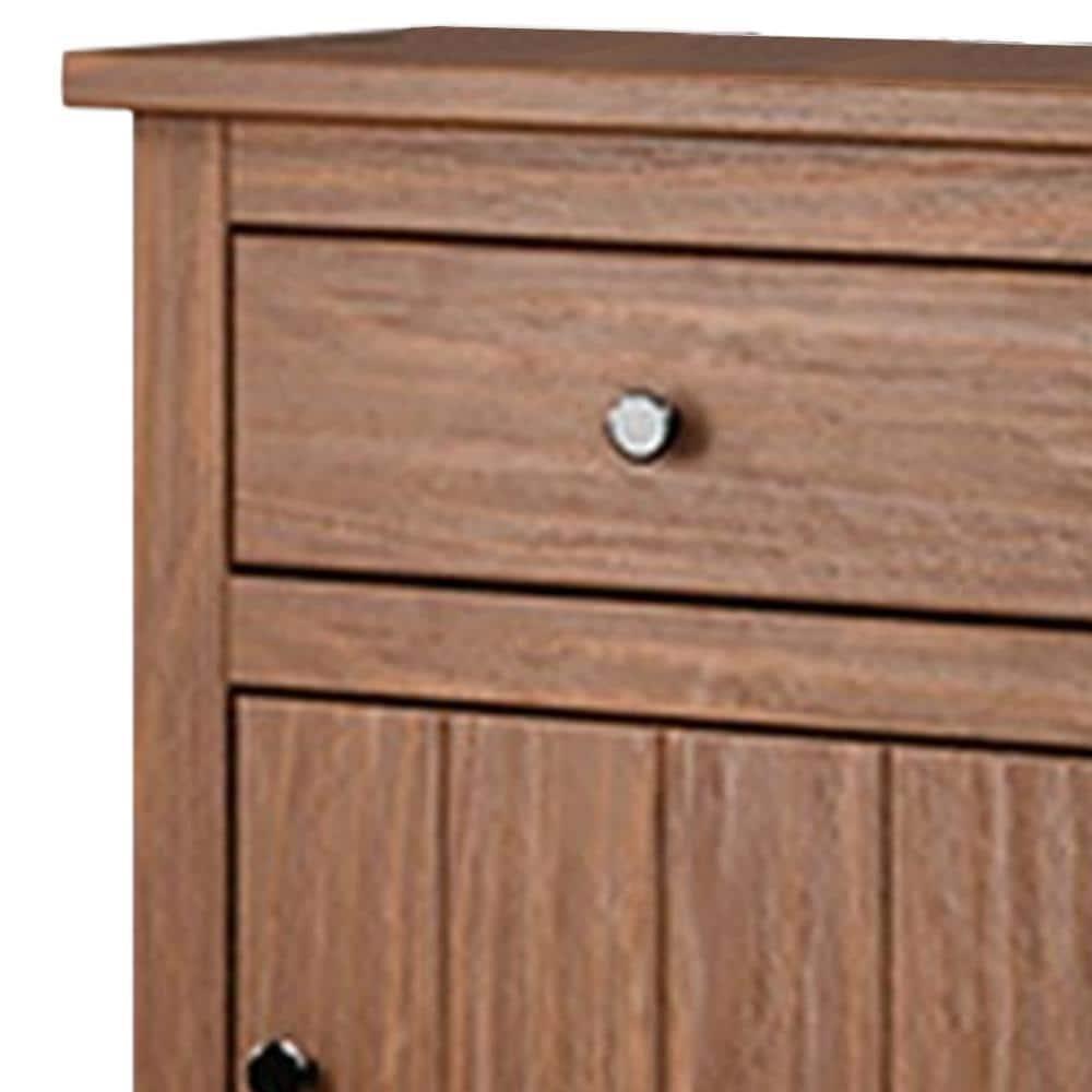 Benjara Stav Nightstand, 1 Drawer And Door, 25 Inch, Plank Style, Solid Wood