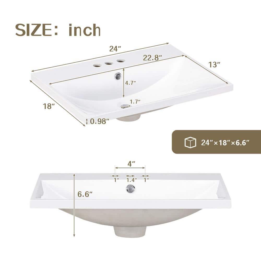 Wenty 18'' White Ceramic Rectangular Bathroom Sink