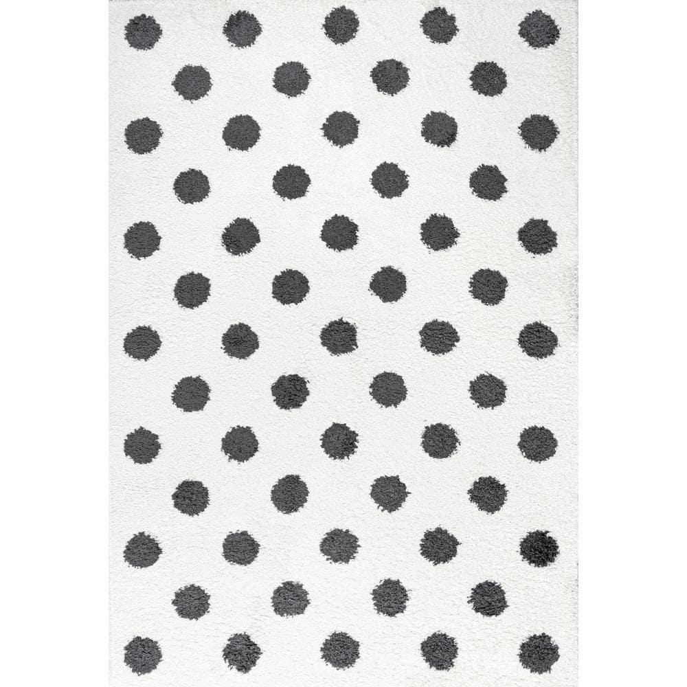 3'x5' Pere Modern Charcoal Dot Shag Area Rug, White/Black - JONATHAN Y