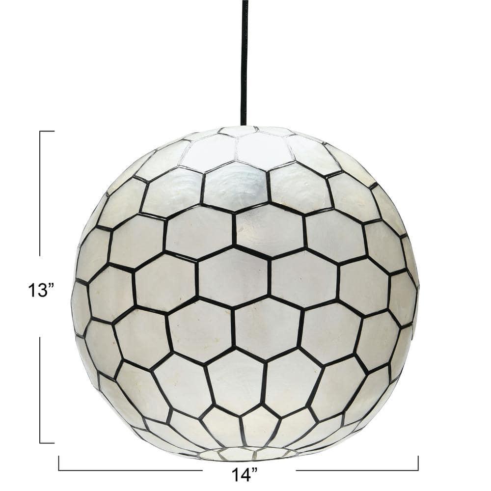 Storied Home 14"x13" Capiz Honeycomb Globe Pendant Light Capiz White Seashells Black: Artisan Crafted, ETL & UL Listed
