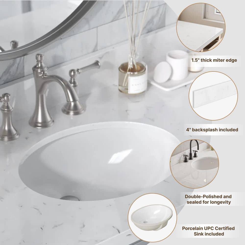 Ariel Bath Ariel Monrow 60 Inch Double Oval Sink Bathroom Vanity With Carrara Quartz Countertop