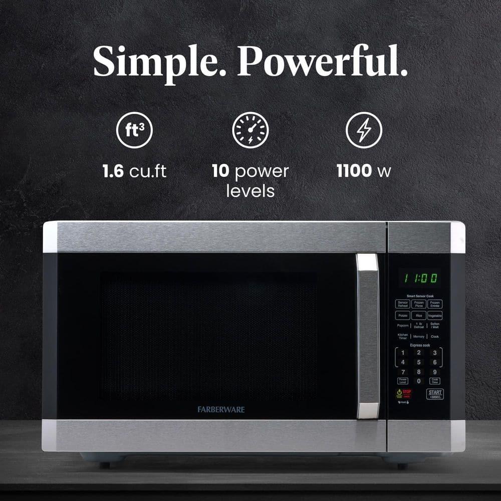 Farberware Professional 1.6 Cu. Ft. 1100-Watt Microwave Oven with Smart Sensor, Stainless Steel with Platinum