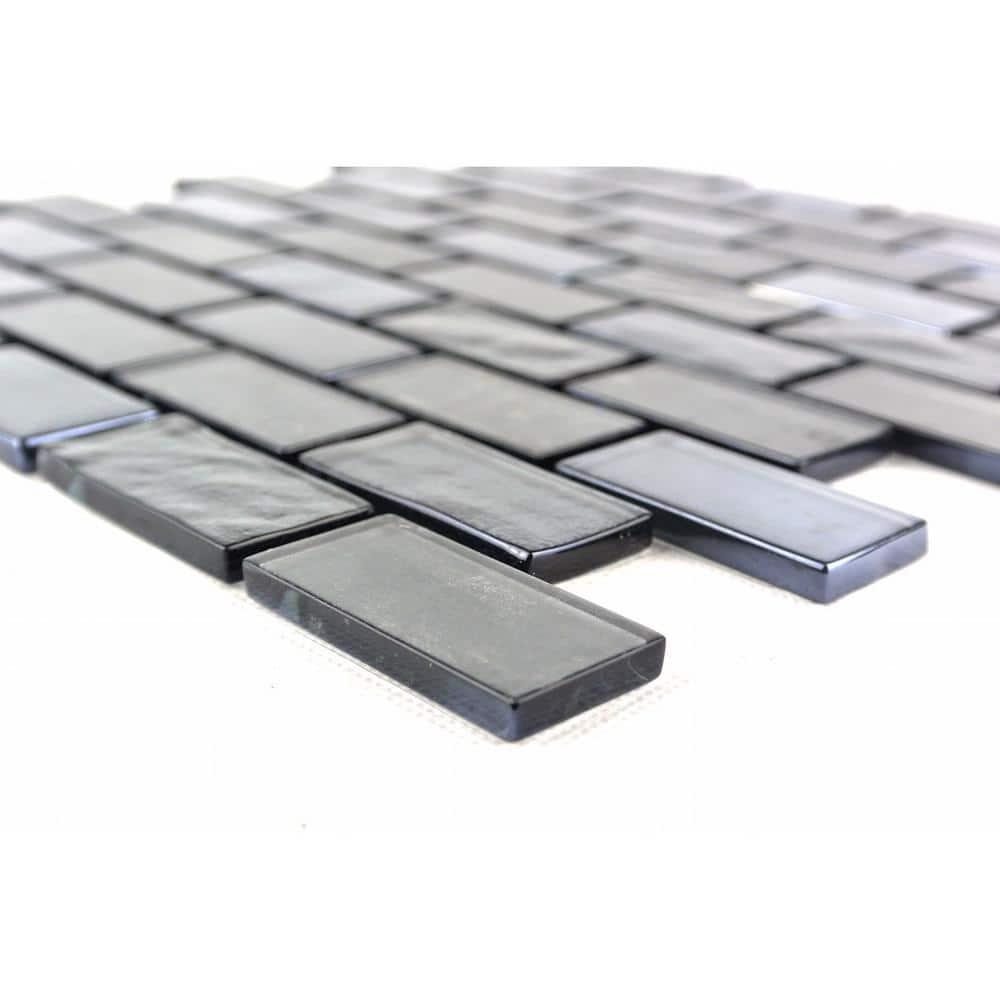 Landscape 1 in. x 2 in. Translucent Glass Plastic Face Mounted Brick Mosaic Designer Pool Tile