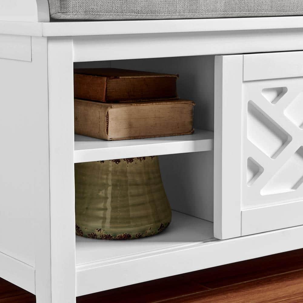 Alaterre Furniture Coventry 45 in. Pine Wood Storage Bench with Cushion, Entryway Organization & Decoration, 3 Adjustable/Removable Cubbies, Dove Gray and White