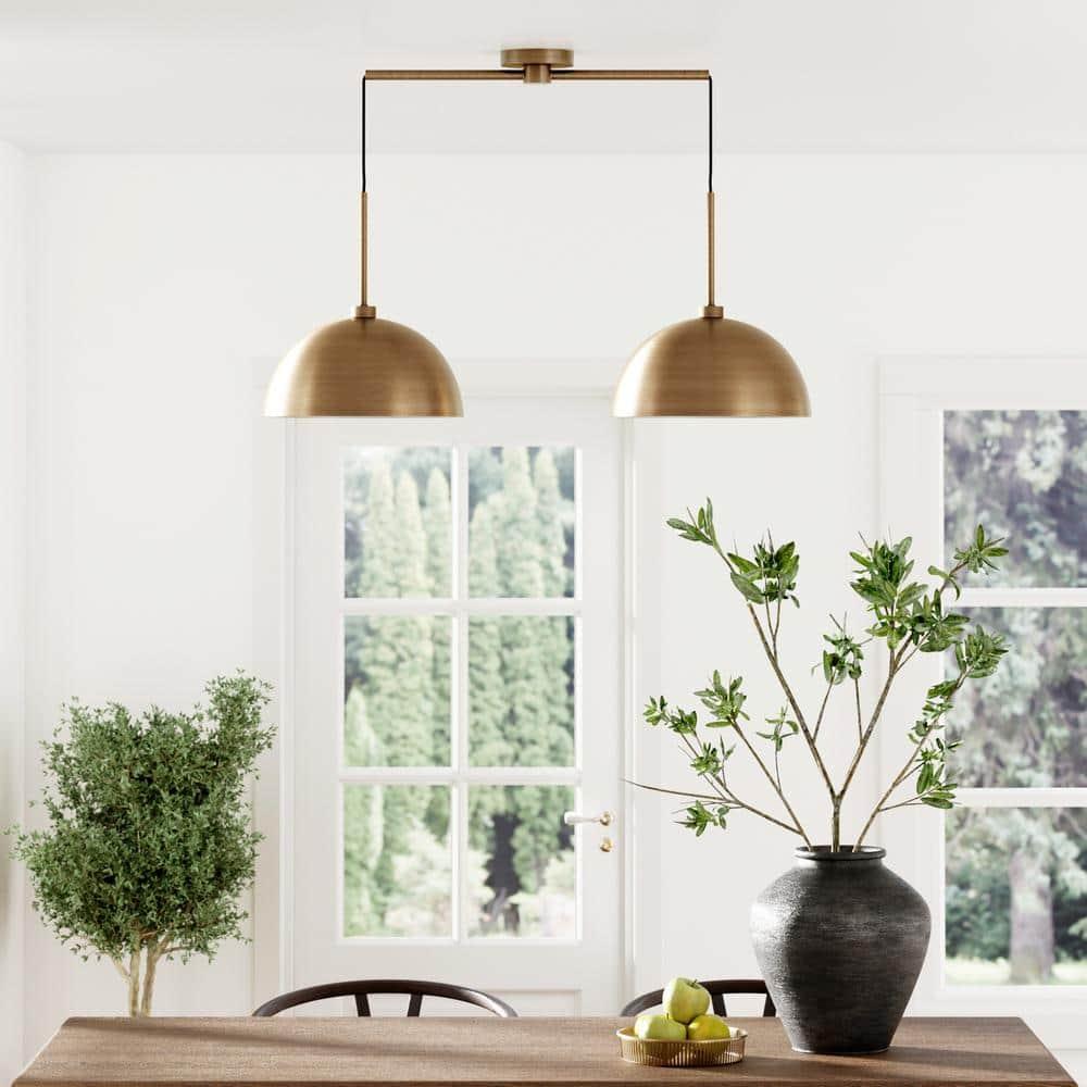 2-Light Pendant Island Light Fixture, Hanging Lights with Metal Shade and Adjustable Cord, for Kitchen