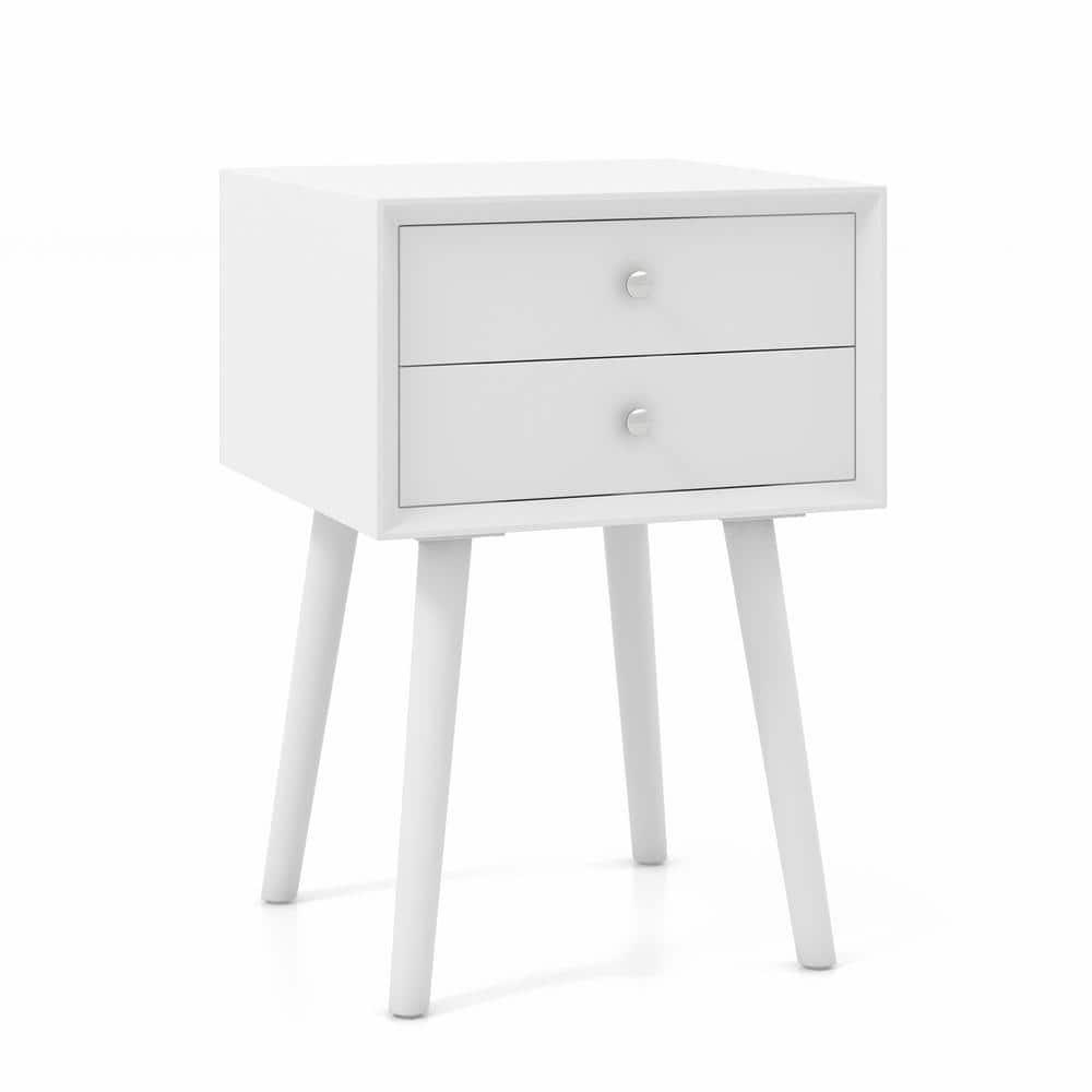 Costway End Table W/Drawers and Storage Wooden Mid-Century Accent Side Table Multipurpose for Bedroom Living Room Home Furniture Nightstand-White