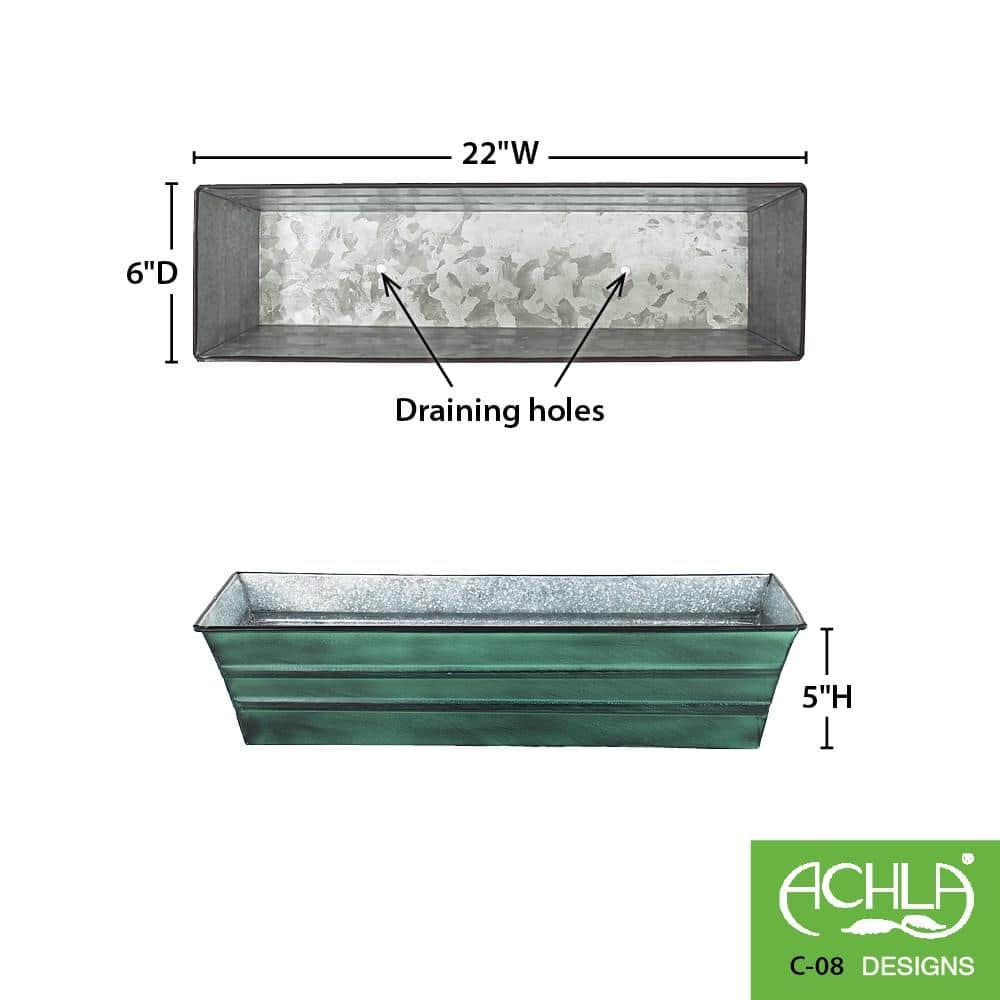 Small Galvanized Metal Rectangular Planter Box Green Patina - ACHLA Designs: Steel Decorative Container, Wall-Mountable, Easy to Clean