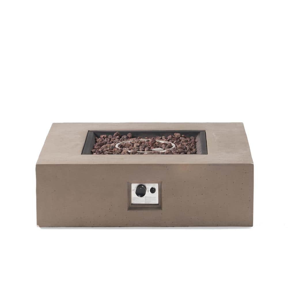 Aidan Outdoor 50000 BTU Light Weight Concrete Square Fire Pit Light Gray - Christopher Knight Home: No Assembly, Push Button Ignition