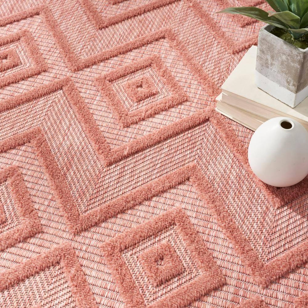 Nourison Versatile Diamond Geometric Flatweave Indoor Outdoor Area Rug Coral/Orange 5' x 7'