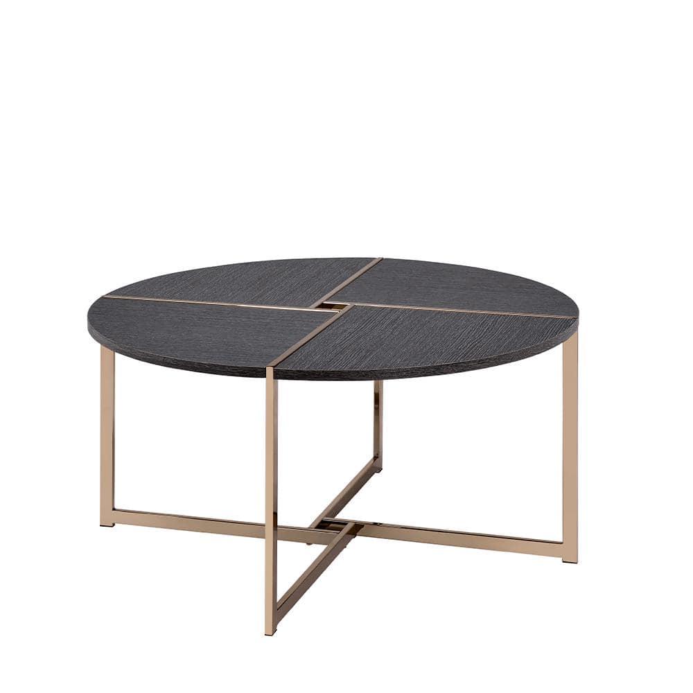 Bromia Coffee Table Black/Champagne - Acme Furniture: Elegant Round Design, Metal Frame, Paper Veneer Top