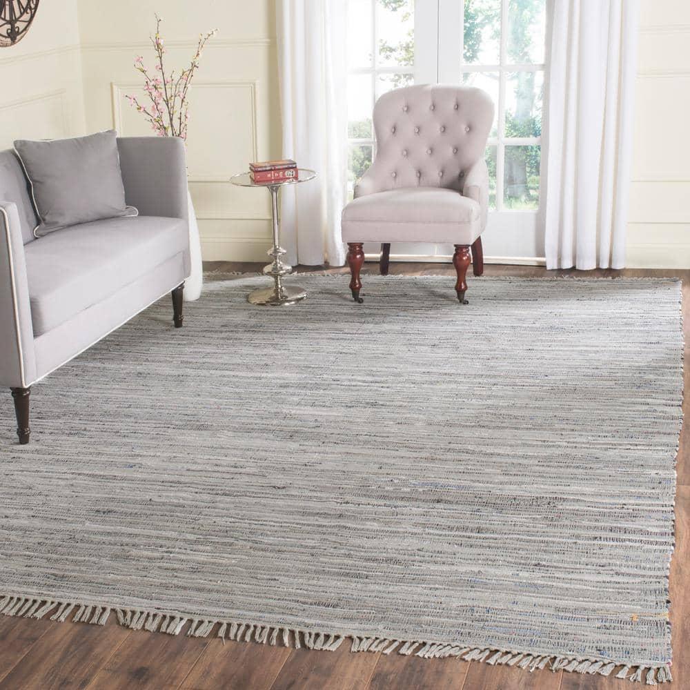 Rag Rug RAR121 Hand Woven Indoor Area Rug - 8'x8' - Grey - Safavieh