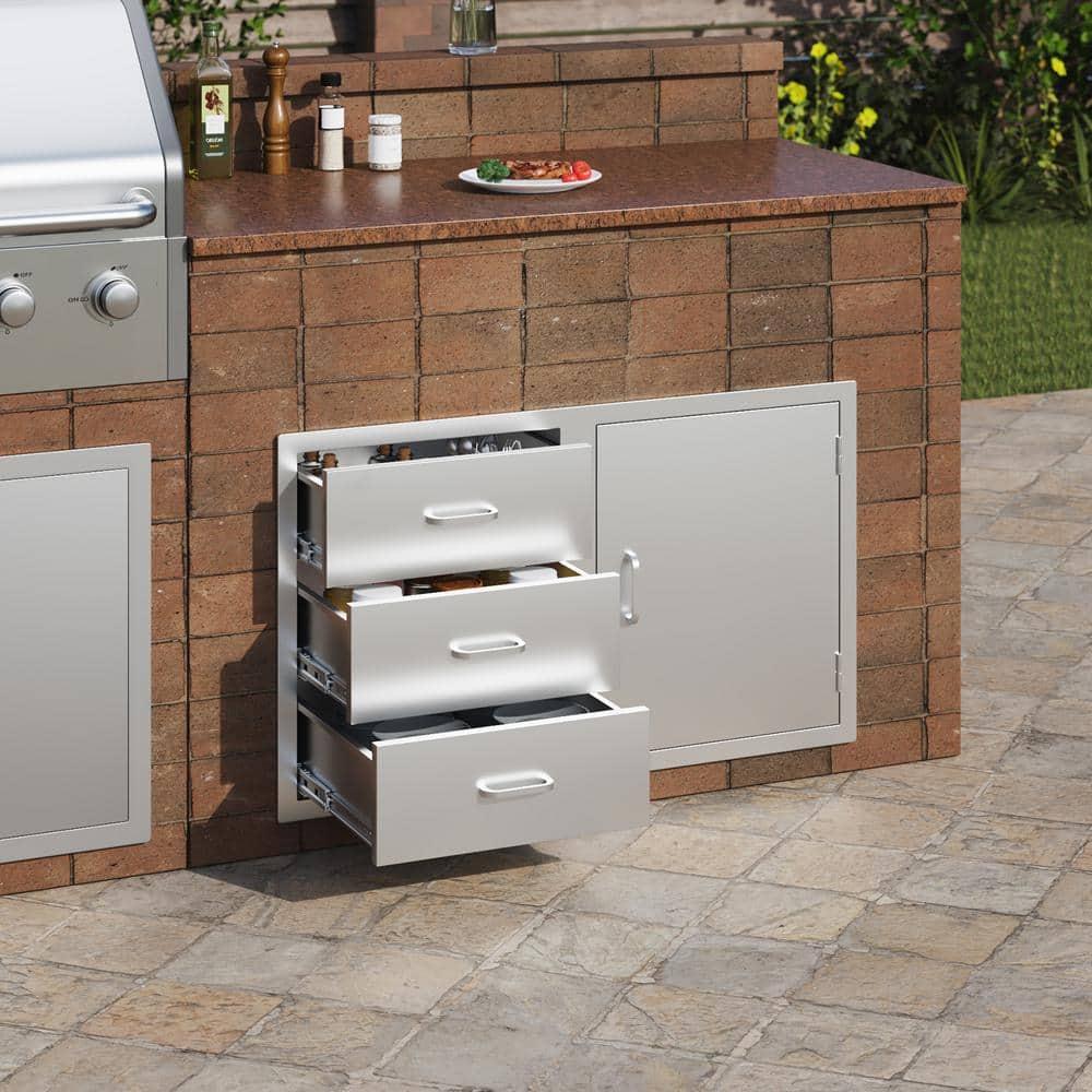 Outdoor Kitchen Drawers Stainless Steel BBQ Access Drawers with Handle 38.1 in. W x 22.6 in. H x 20.8 in. D