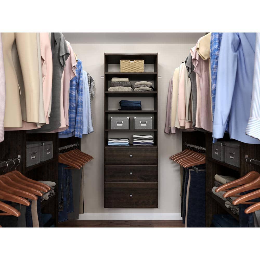 Easy Track Premium Tower Closet Organizer with Shelves and Drawers, Truffle