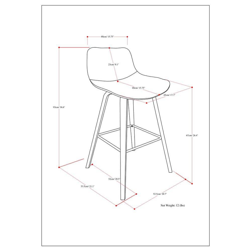 Simpli Home Randolph Upholstered Bentwood Mid-Century Modern Bar & Counter Stool with Chrome Footrest (Set of 2)