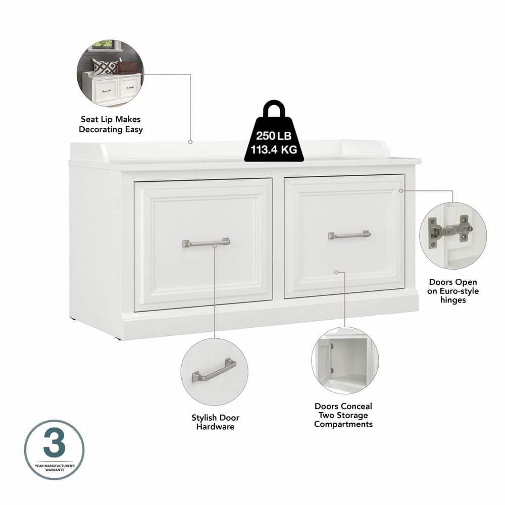 Woodland 40W Shoe Storage Bench with Doors in White Ash - Engineered Wood