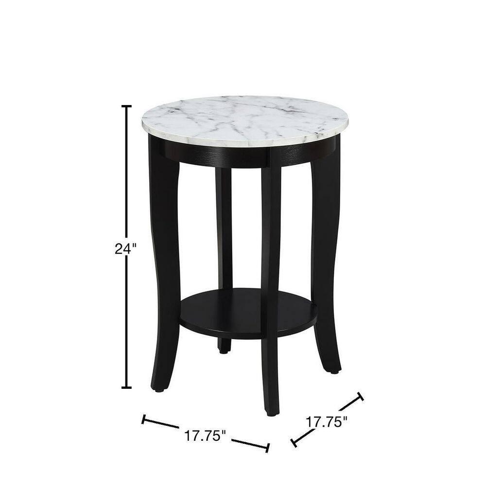American Heritage Round End Table, White Faux Marble & Black - 24 x 17.75 x 17.75 in.