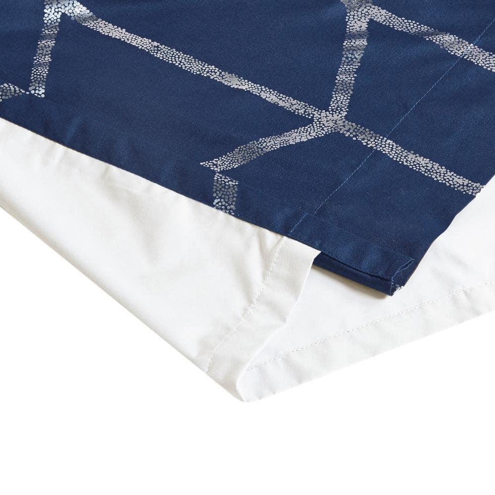 63"x50" Arielle Total Blackout Metallic Printed Curtain Panel Navy: Intelligent Design, Geometric Grommet Top, Energy Efficient