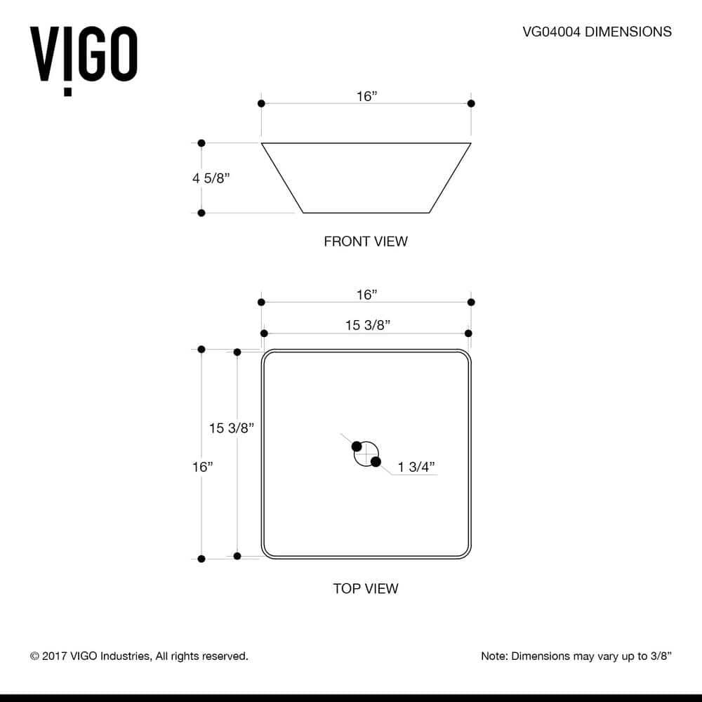 VIGO VG04004 Hibiscus 16" L x 16" W x 5" HMatte Stone White Handmade Square Vessel Bathroom Sink