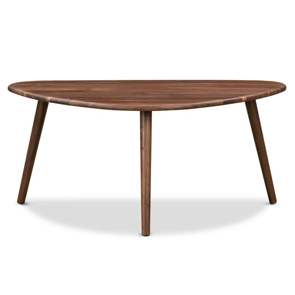 Poly & Bark Forma Coffee Table American Black Walnut: Mid Century Solid Wood, Half Moon Shape, 17" Height