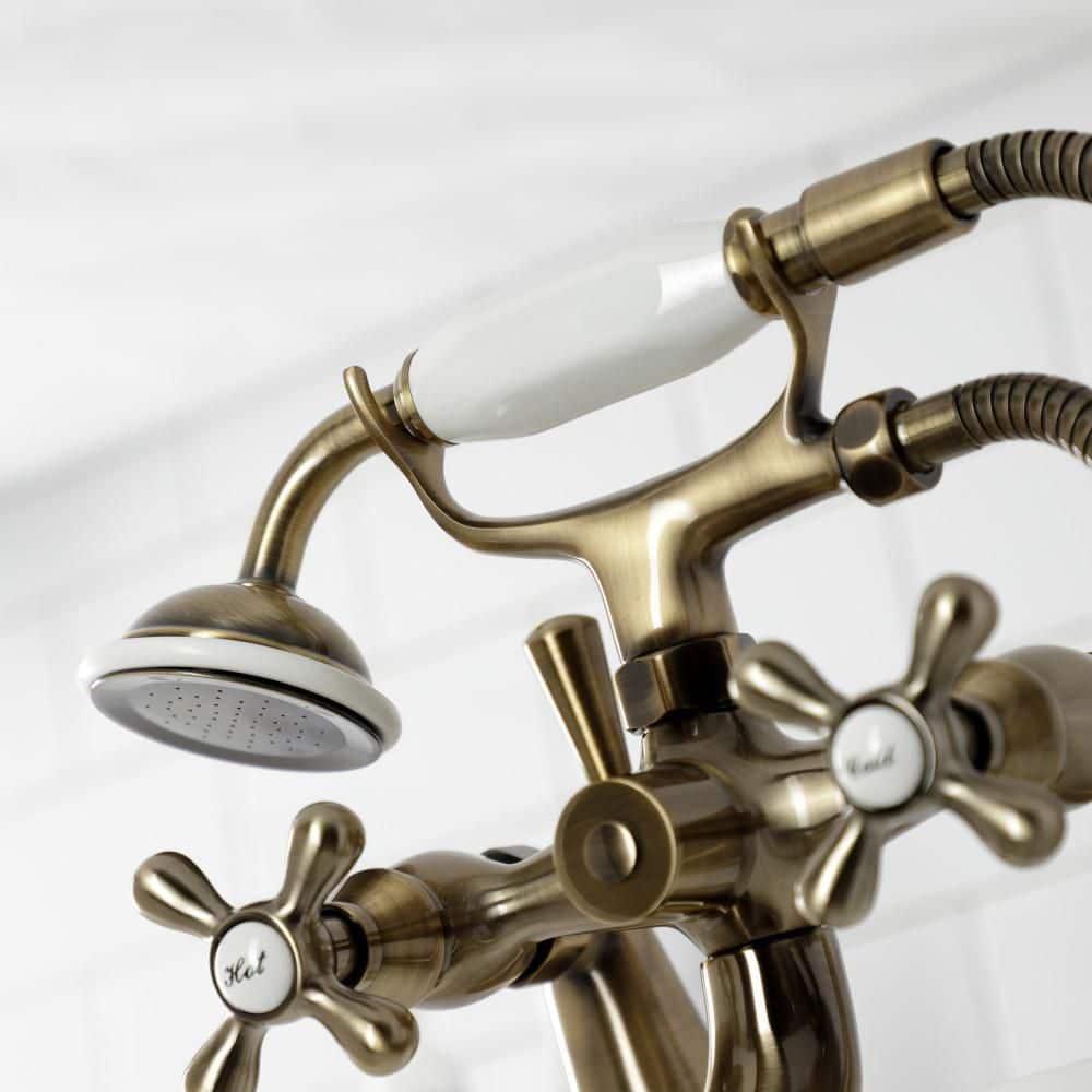 Kingston Brass Kingston Three-Handle 2-Hole Deck Mount Clawfoot Tub Faucet with Hand Shower