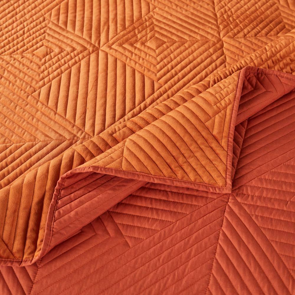 Greenland Home Fashions 3pc King Riviera Velvet Quilt & Sham Set Spice Orange: Microfiber, Zipper Closure, Year-Round