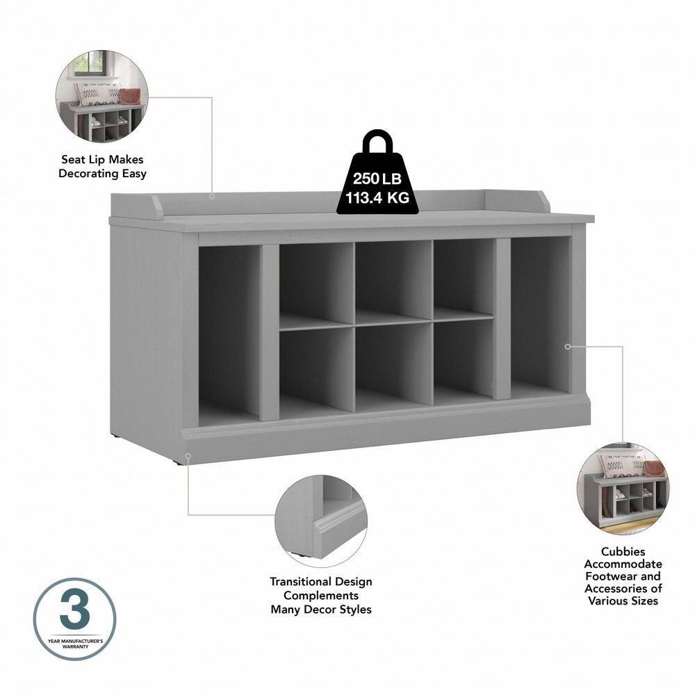 Woodland 40W Shoe Storage Bench with Shelves in Cape Cod Gray - Engineered Wood