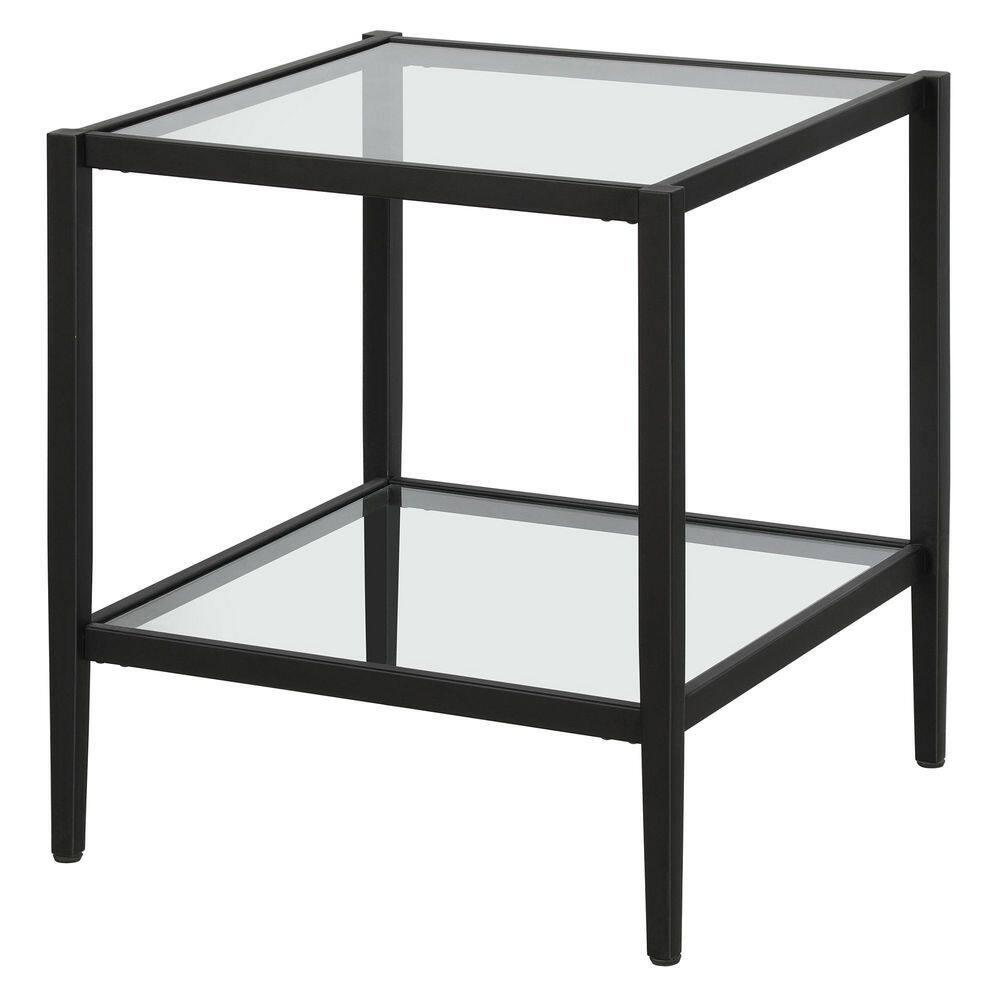 Evelyn&Zoe Hera 20" Wide Square Side Table with Glass Shelf, Blackened Bronze