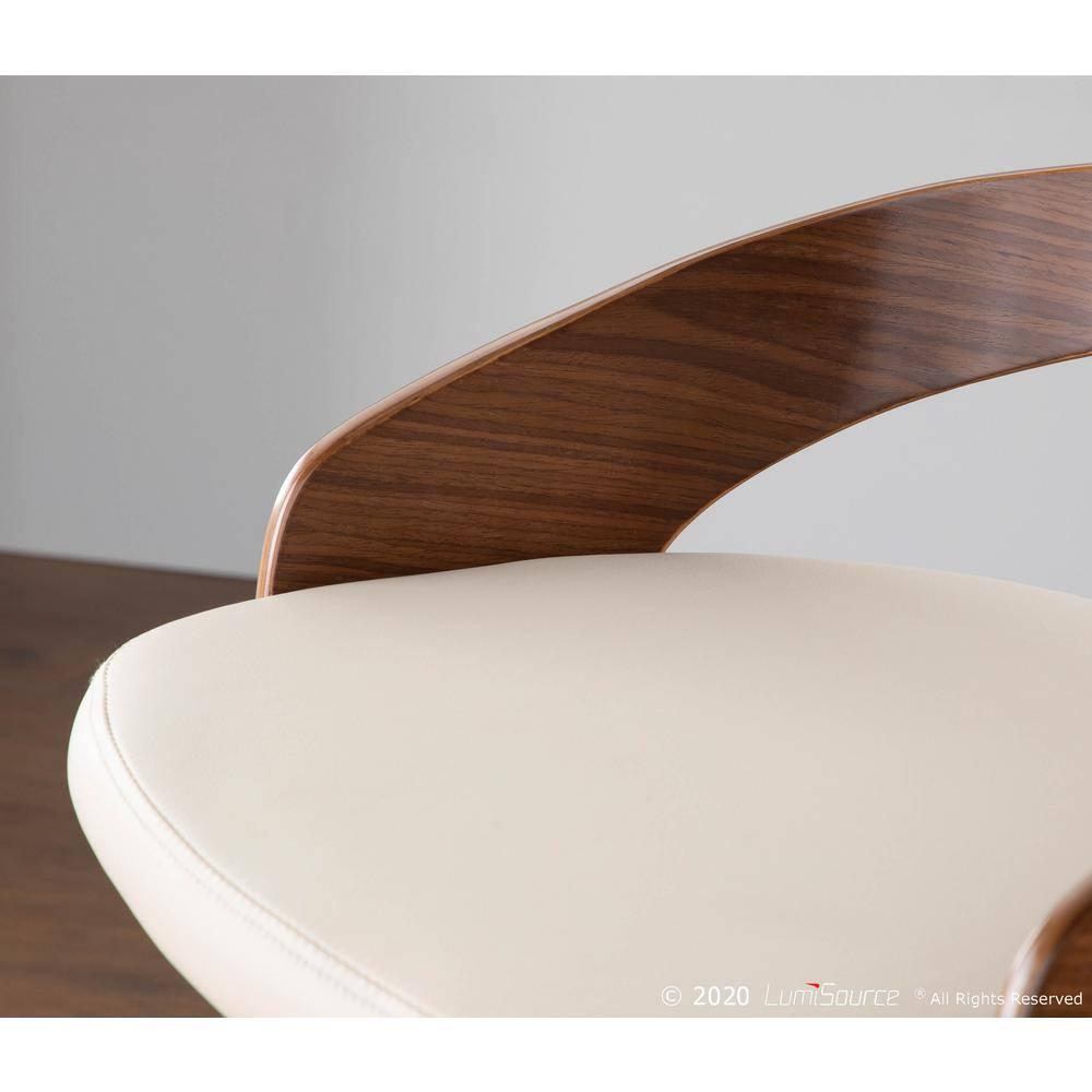 Grotto Mid-Century Modern Counter Stool with Swivel in Walnut with Cream Faux Leather by LumiSource - Set of 2