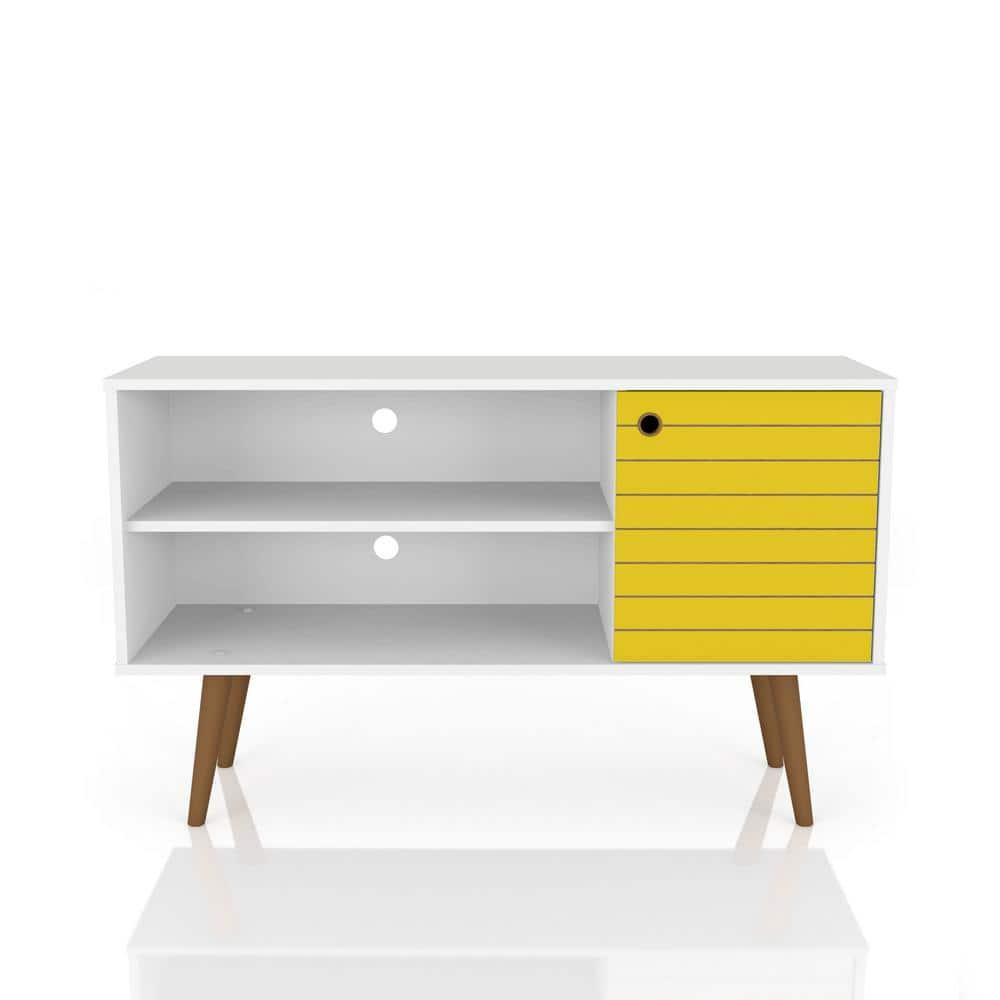 Manhattan Comfort Liberty 42.52" Mid Century Modern TV Stand, White and Yellow