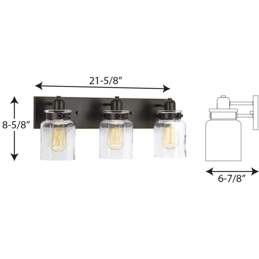 Progress Lighting Calhoun 3-Light Bath Vanity, Steel, Antique Bronze, Clear Glass Shade