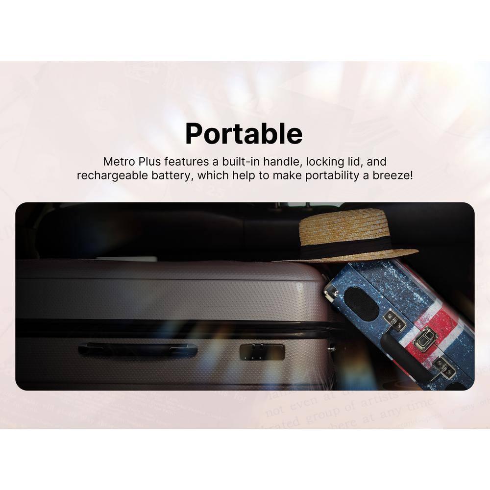 Victor Metro Plus Battery-Powered Bluetooth Suitcase Turntable | 3-Speed Vinyl Record Player with Built-in Stereo Speakers, Rechargeable Battery, RCA Output, Aux Input, and 45 RPM Adaptor, VSRP-850B