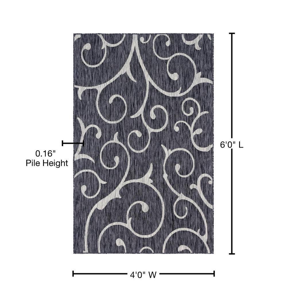 Unique Loom Outdoor Botanical Collection Area Rug - Curl (4' 1" x 6' 1" Rectangle Charcoal Gray/Gray)