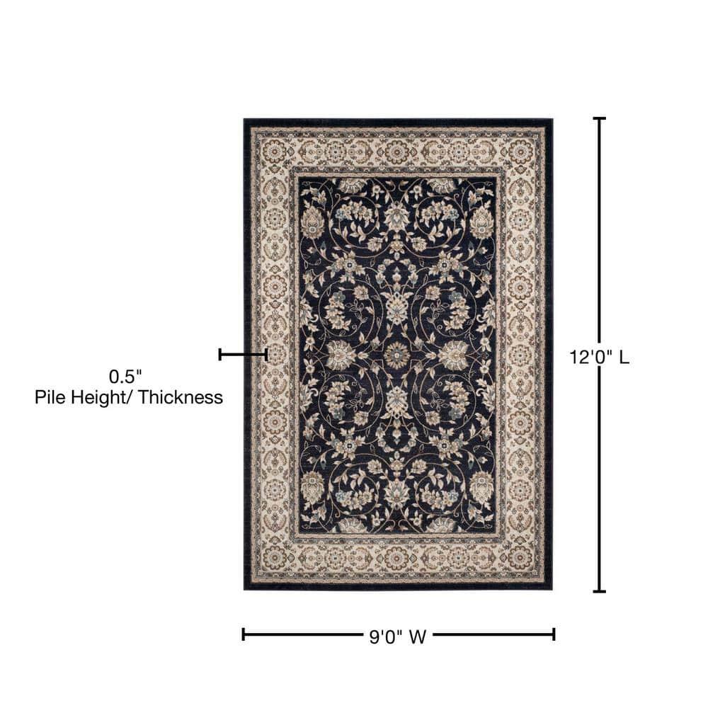Safavieh Lyndhurst Tabaz 9 x 12 (ft) Loomed Polypropylene Anthracite/Cream Rectangular Indoor Floral/Botanical Oriental Area rug