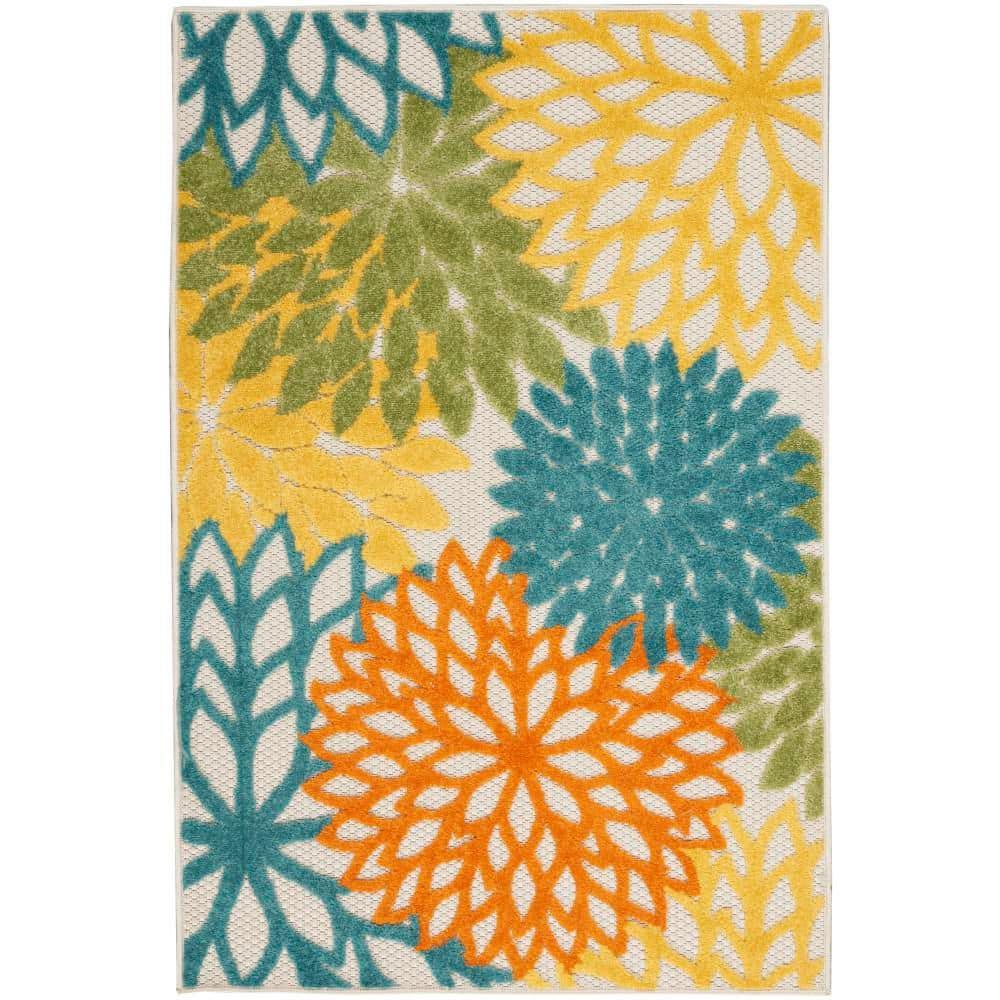 Nourison Aloha Floral Bloom Flatweave High-Low Indoor Outdoor Area Rug Turquoise Multicolor 2'8" x 4'